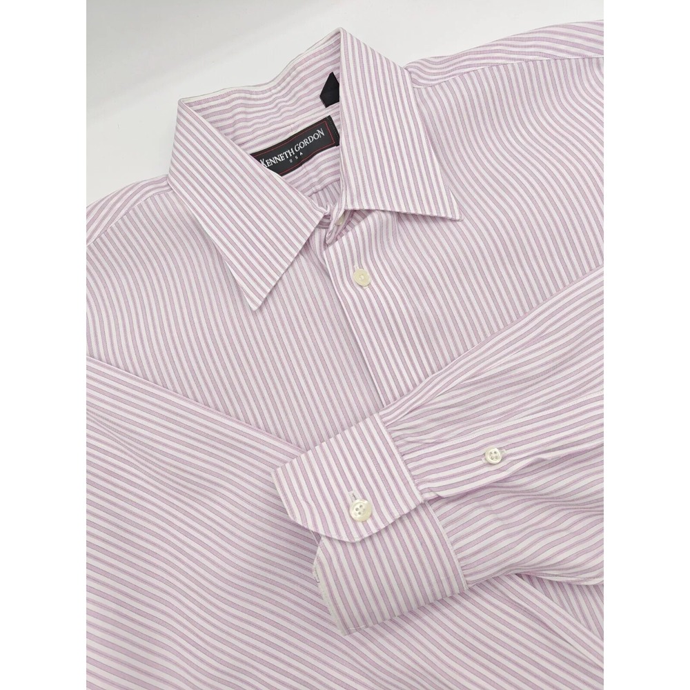 Kenneth Gordon Mens Pink Stripe Dress Shirt 16x33 Made in USA Cotton Regular Fit